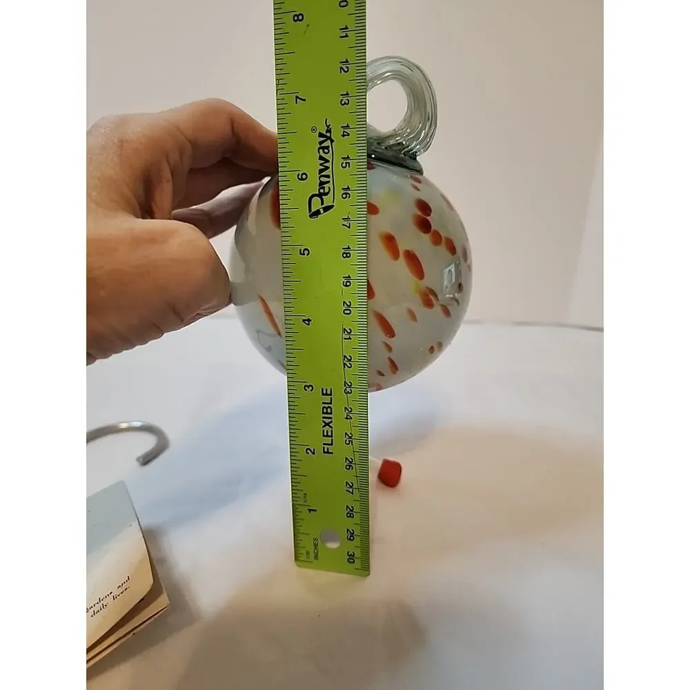 Hand Blown Parasol Recycled Glass Hummingbird Feeder Mini Droplet Aqua Swirl